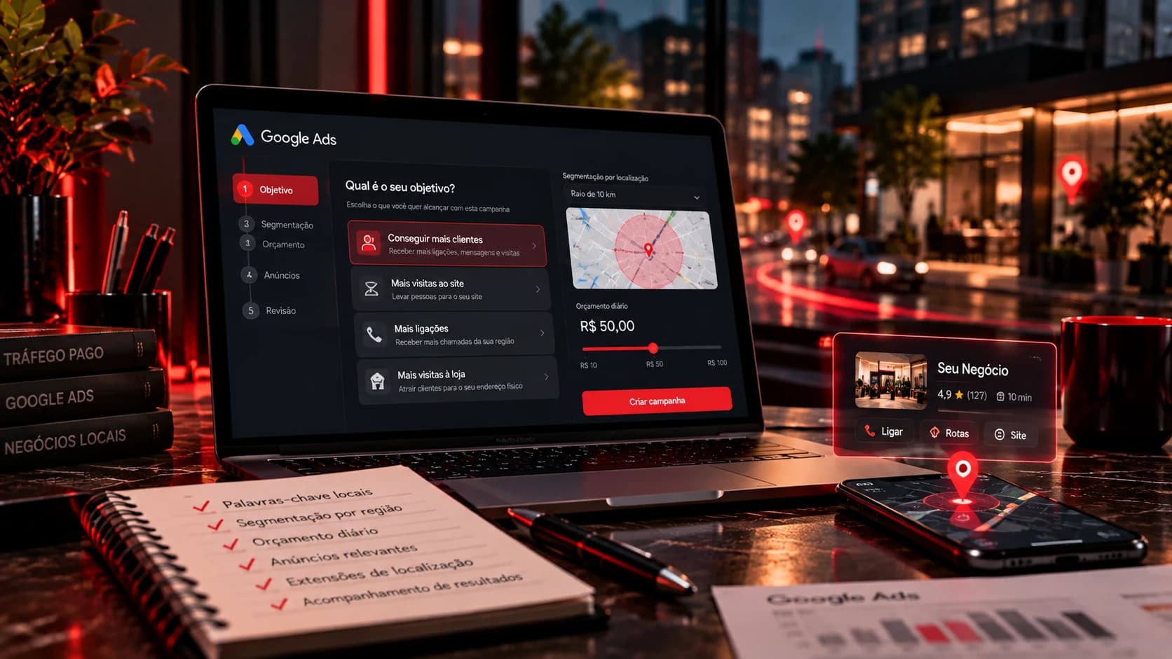 Estruturação de campanha de anúncios no Google Ads com foco em otimização de orçamento local
